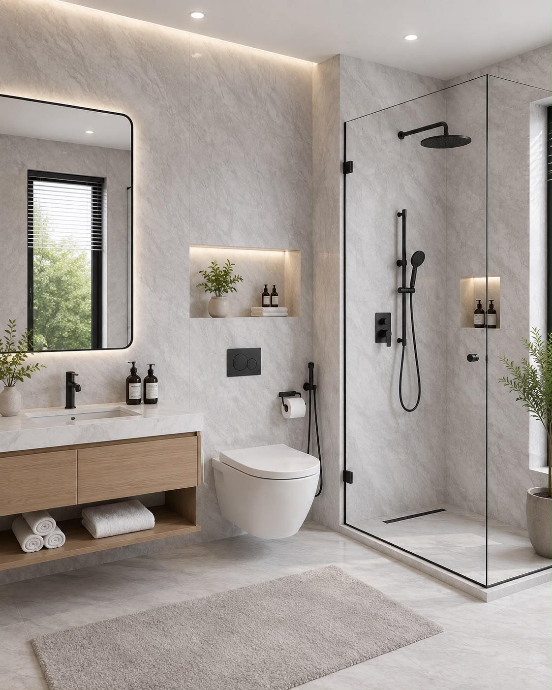 PVC Shower Panel Grey marble Gloss