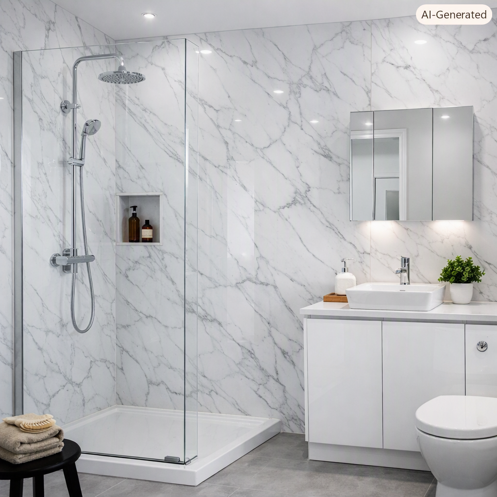 White Carrara Marble Gloss Shower Panel